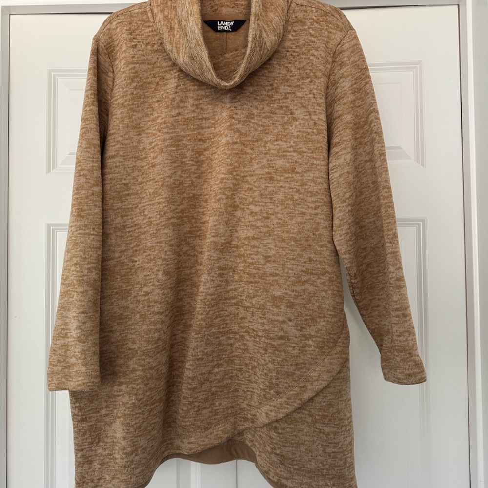 Lands' End Women's Tan Cowl Neck Sweater